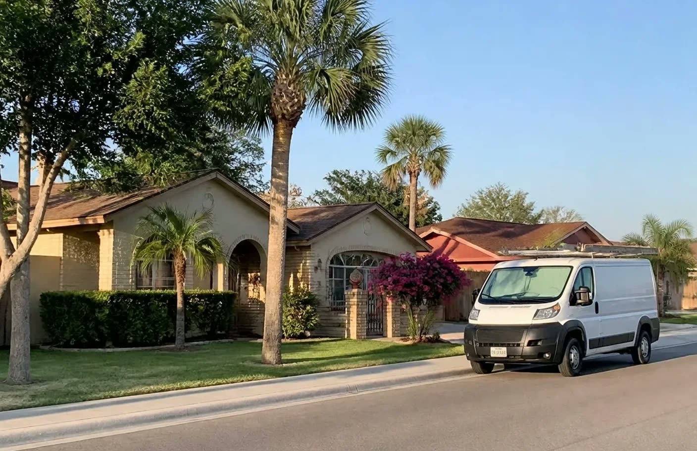 Rio Grande Valley neighborhood with palms and local landscaping